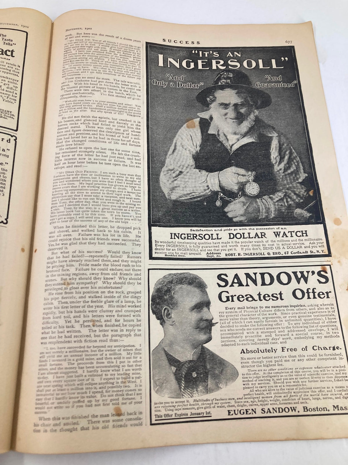 Another page from VTG Success Magazine, November 1902, displaying advertisements including one for Ingersoll watches.