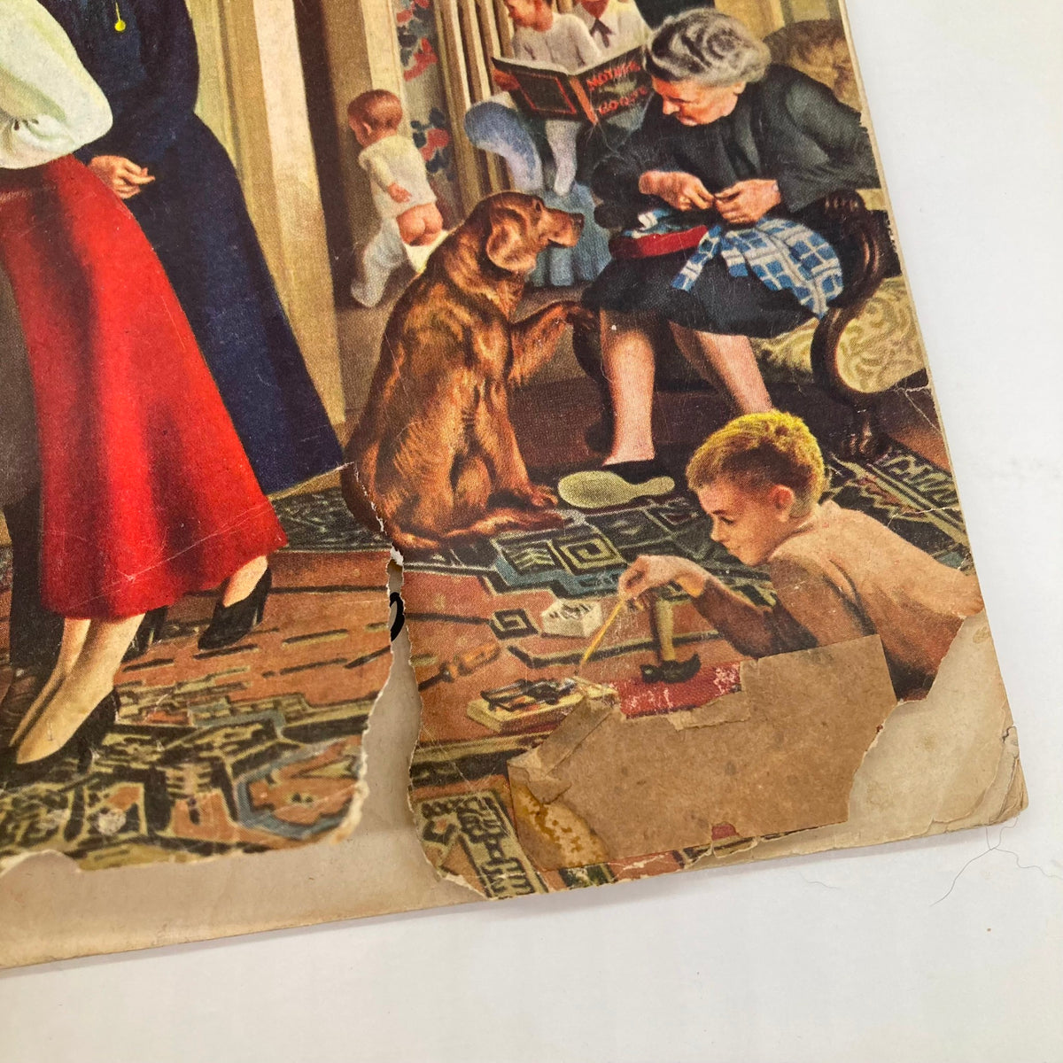Detail from the Saturday Evening Post Magazine February 5, 1949 showing children and a dog, capturing a nostalgic scene from post-war American life.