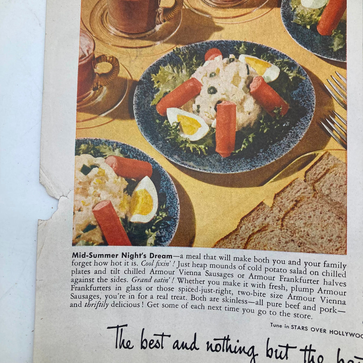 Advertising page from the Saturday Evening Post Magazine dated June 25, 1949, showcasing a meal featuring Armour Vienna Sausages.