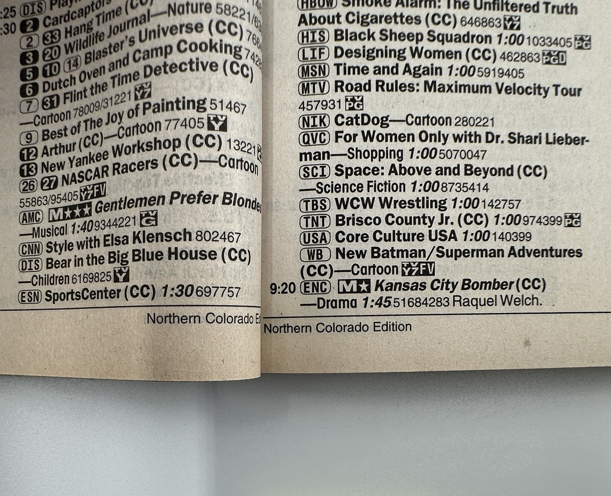 A detailed view of program listings from the TV Guide Magazine July 15, 2000. The listings include various TV shows and movies for that week, part of the entertainment guide.