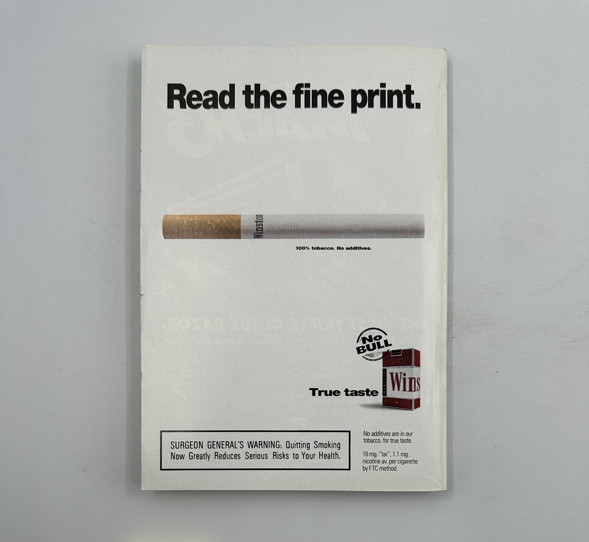 Advertisement from TV Guide Magazine January 30, 1999 featuring a cigarette with the text 'Read the fine print' as part of the content related to the Super Bowl and Broncos.