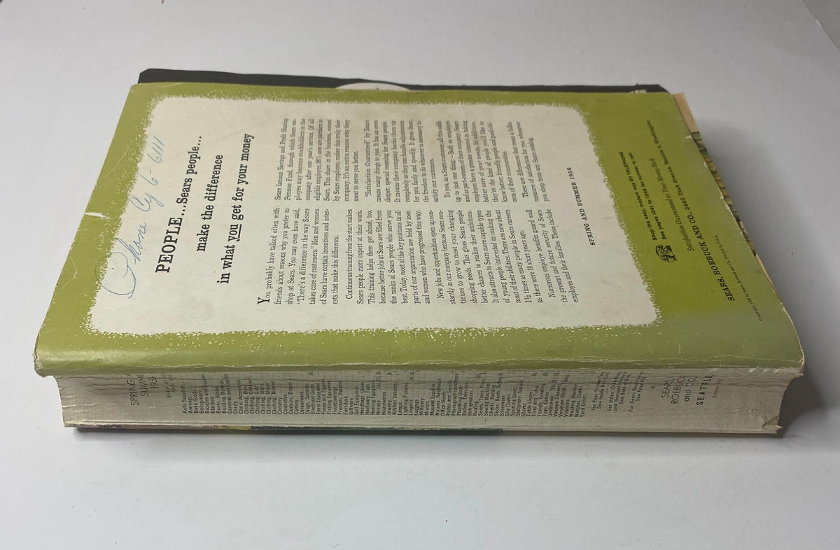 Cover of the 1956 Sears Roebuck and Co. Spring and Summer Catalog featuring vintage magazine design and text.