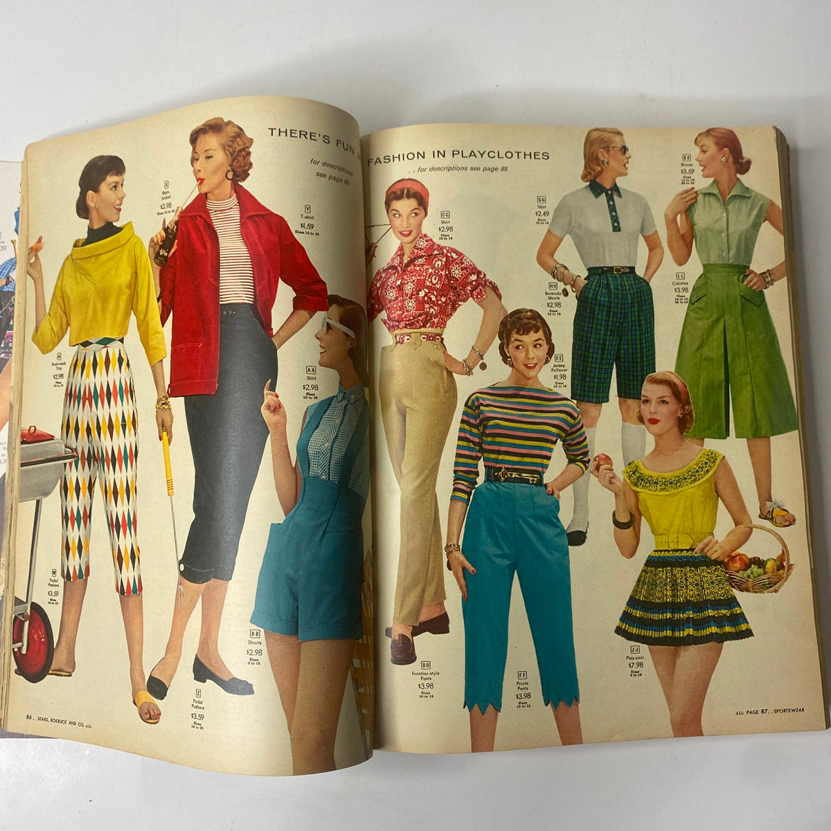 Fashion page from the 1956 Sears Roebuck and Co. Spring and Summer Catalog presenting trendy playclothes for women.