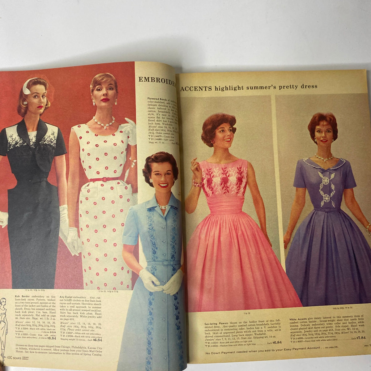 Inside spread from the 1959 Sears Summer Sale Book Catalog showcasing summer dresses and fashion styles for women.