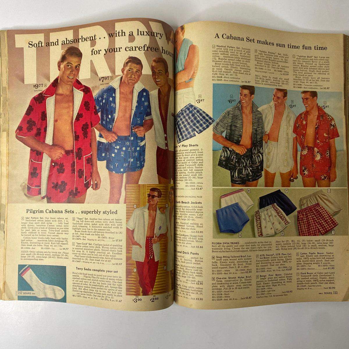 1959 Sears Summer Sale Book Catalog showcasing men's summer fashion including cabana sets in bright colors with prices.