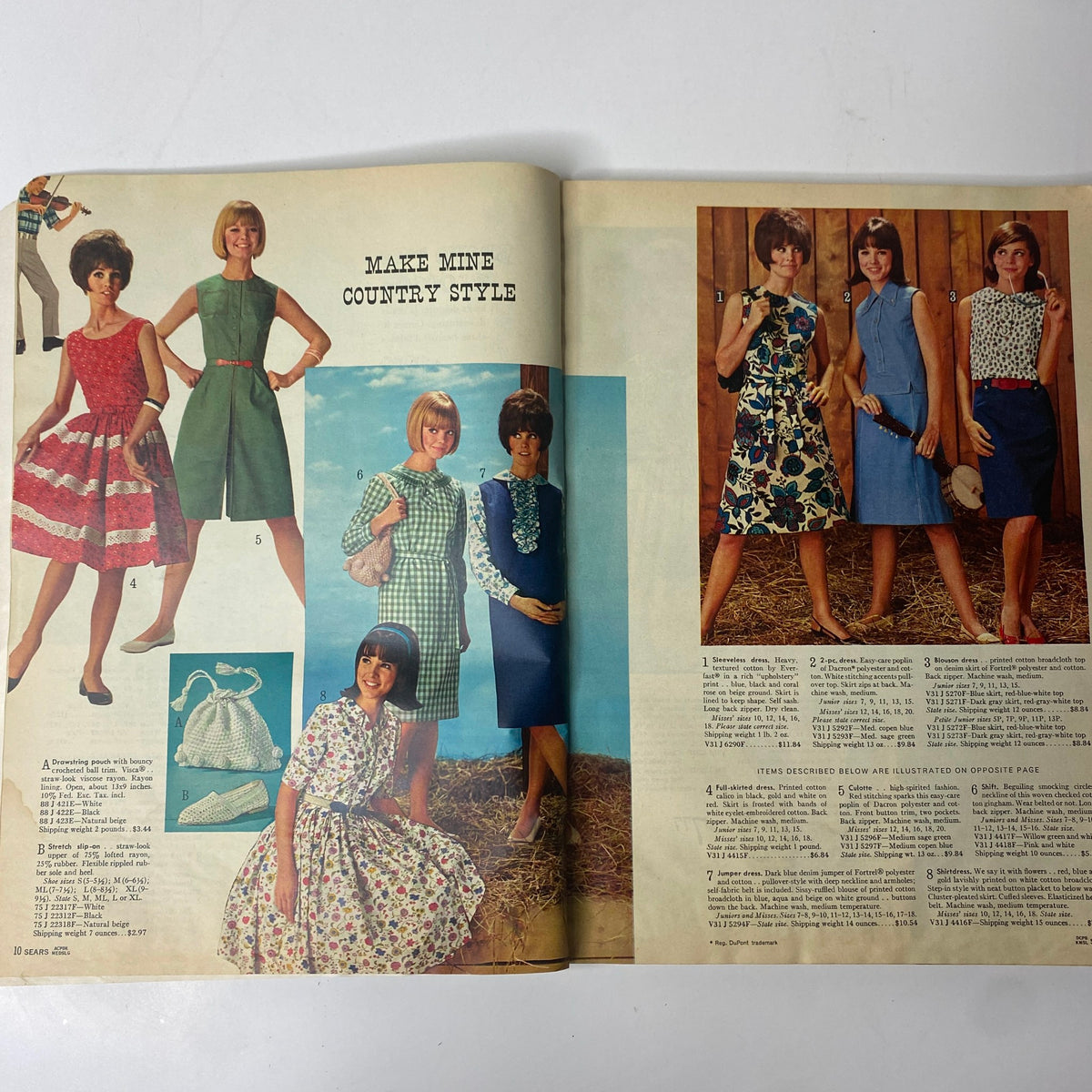 Interior page of the 1965 Sears Country Style Summer Catalog displaying various women's summer dresses and styles, reflecting mid-60s fashion trends.