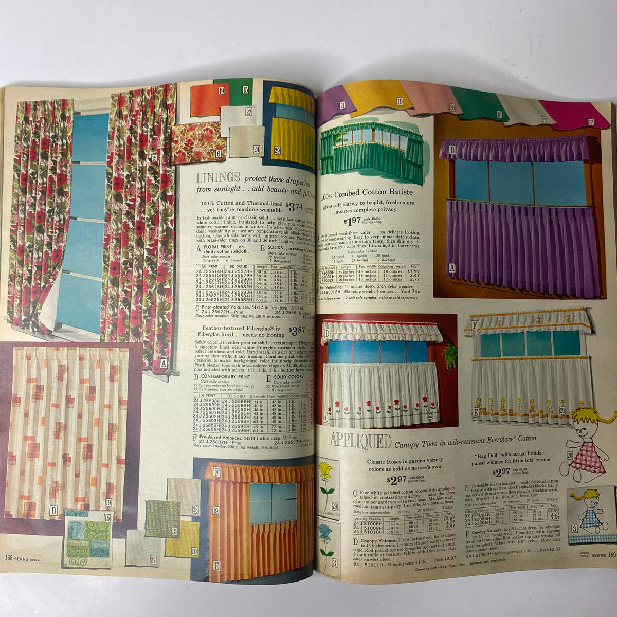 1965 Sears Country Style Summer Catalog presenting decorative home textiles such as draperies and curtains, showcasing vintage fabric patterns and styles.