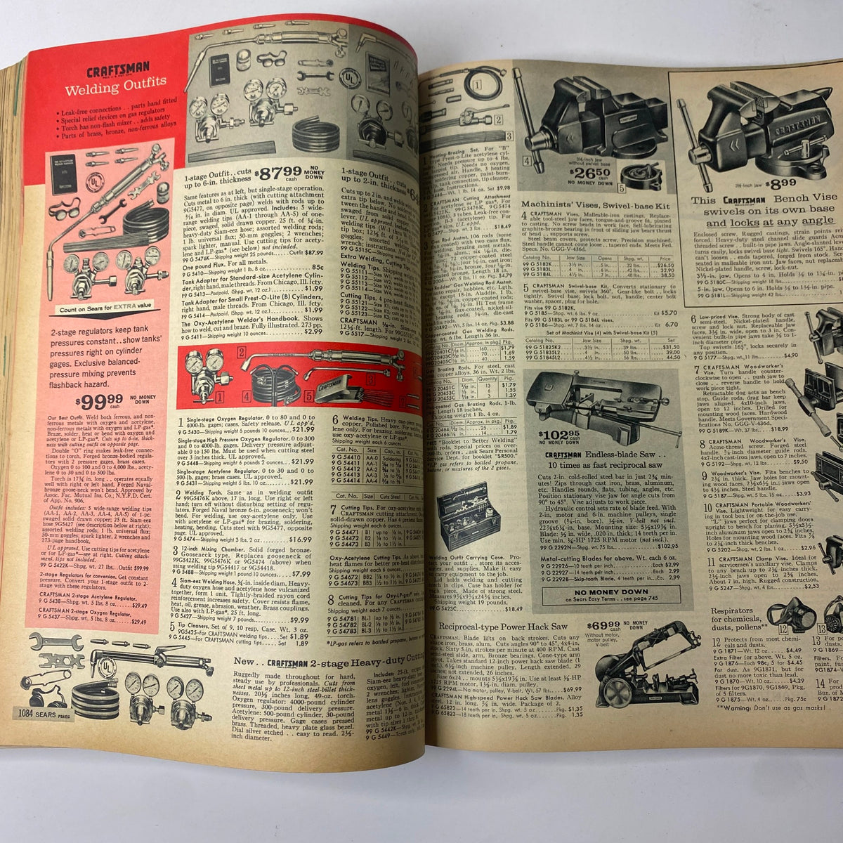 Page from the 1963 Sears Fall and Winter Catalog featuring Craftsman welding outfits and tools, emphasizing mid-century DIY home improvement products.