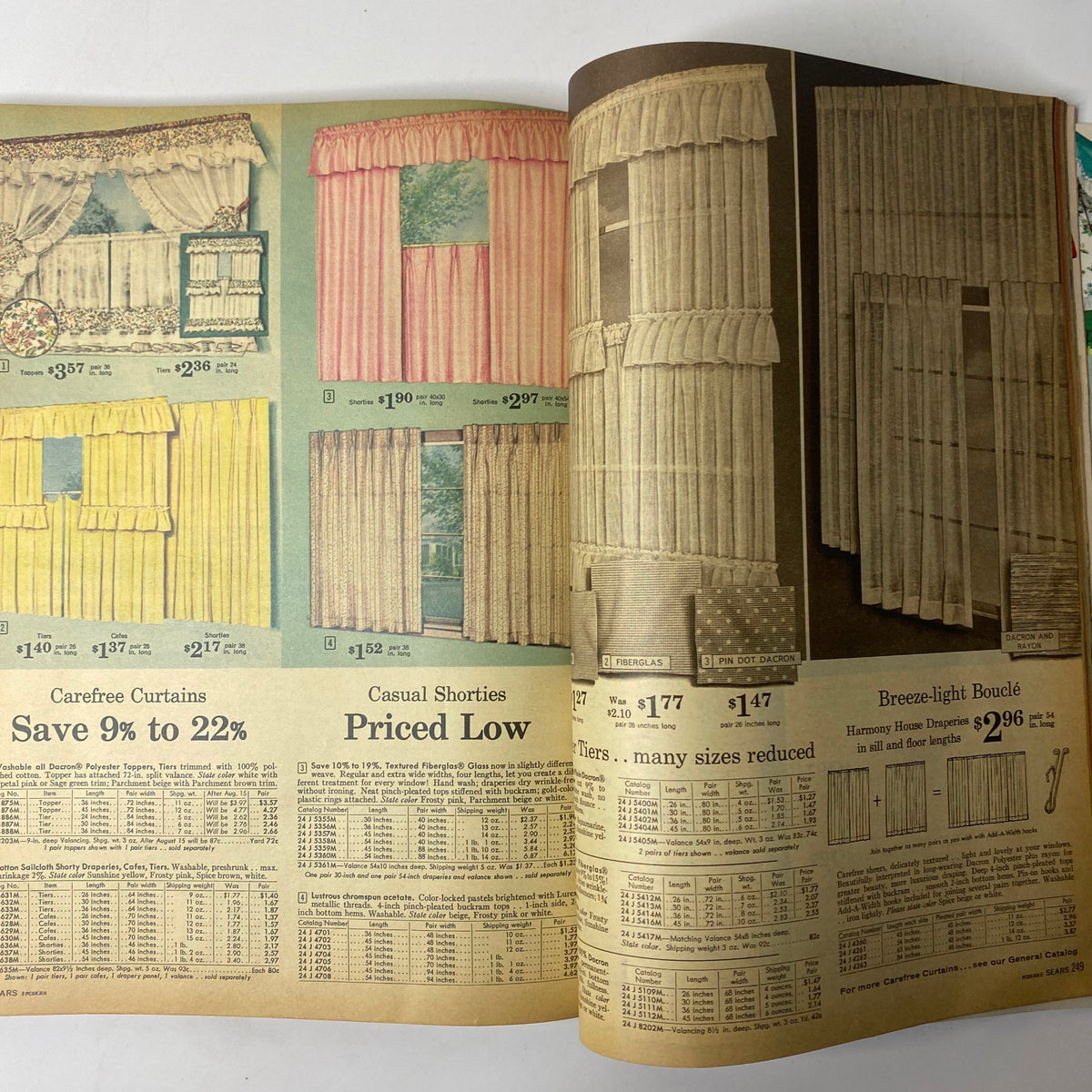 1960 Sears Summer Sale Catalog showcasing colorful Carefree Curtains and Casual Shorties, with details on pricing and fabrics.