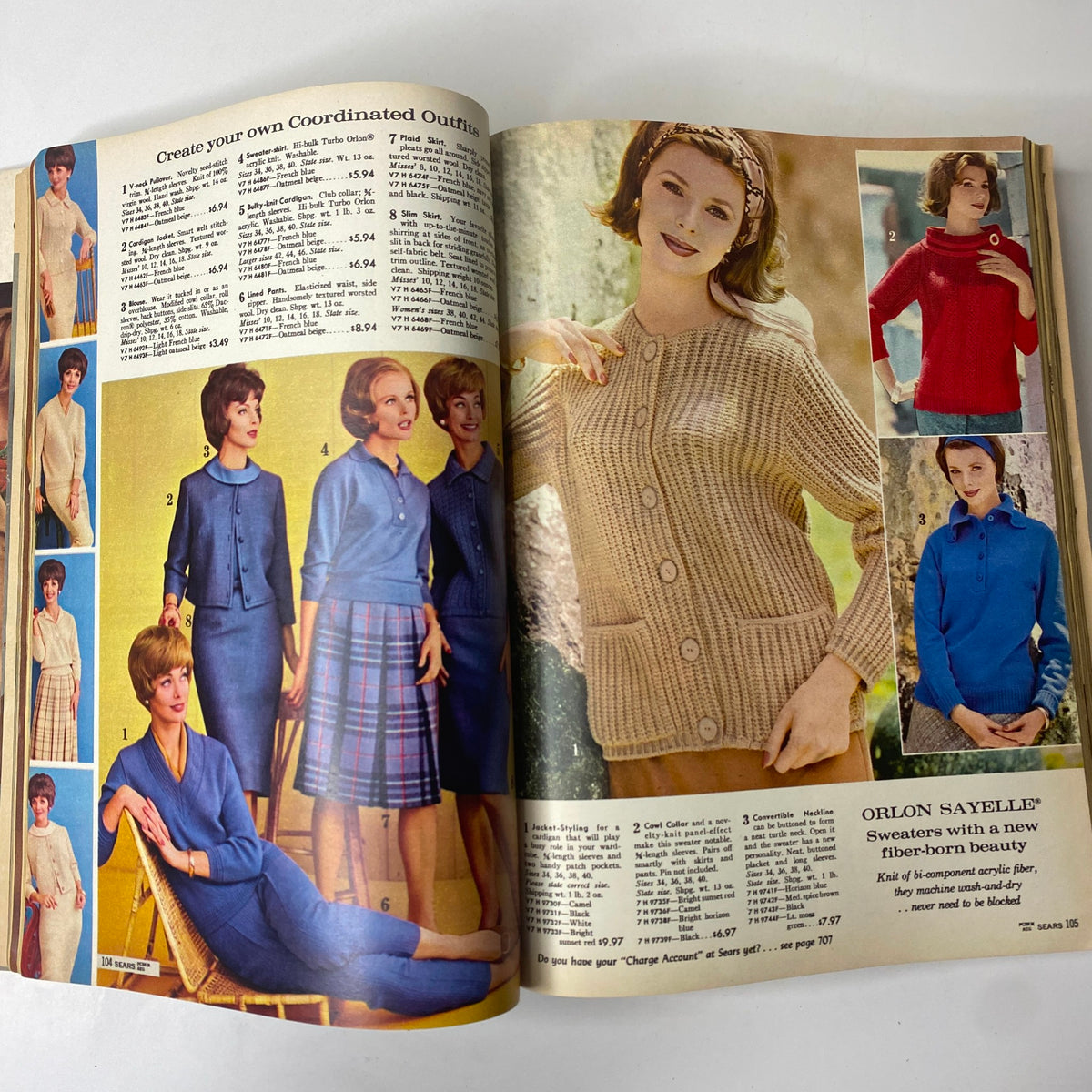 Interior page of the 1962 Sears Fall and Winter Catalog presenting coordinated outfits for women, showcasing the era's knitwear and casual styles.