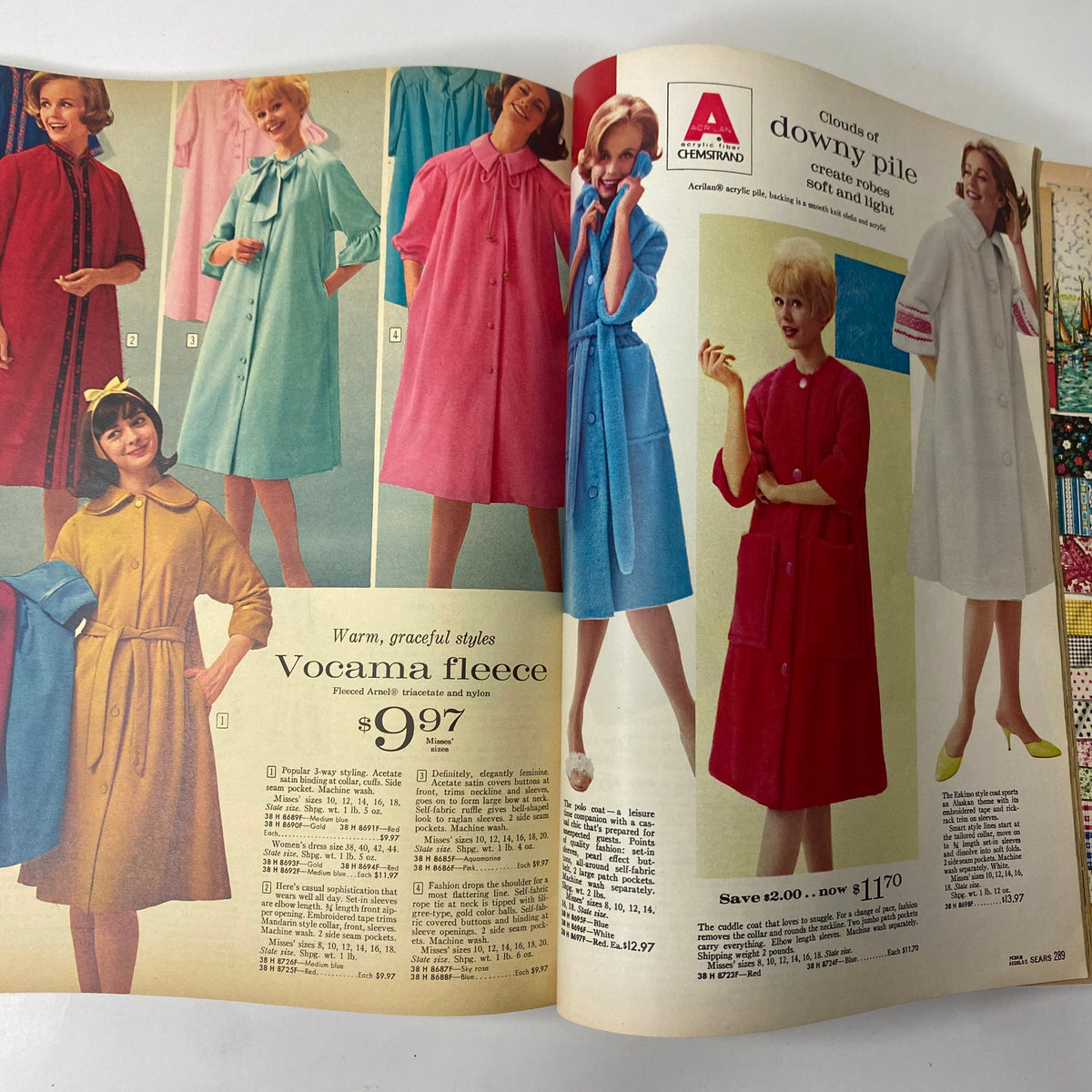 1962 Sears Fall and Winter Catalog displaying fashionable women's fleece robes in vibrant colors, symbolizing the cozy, stylish attire of the early 1960s.