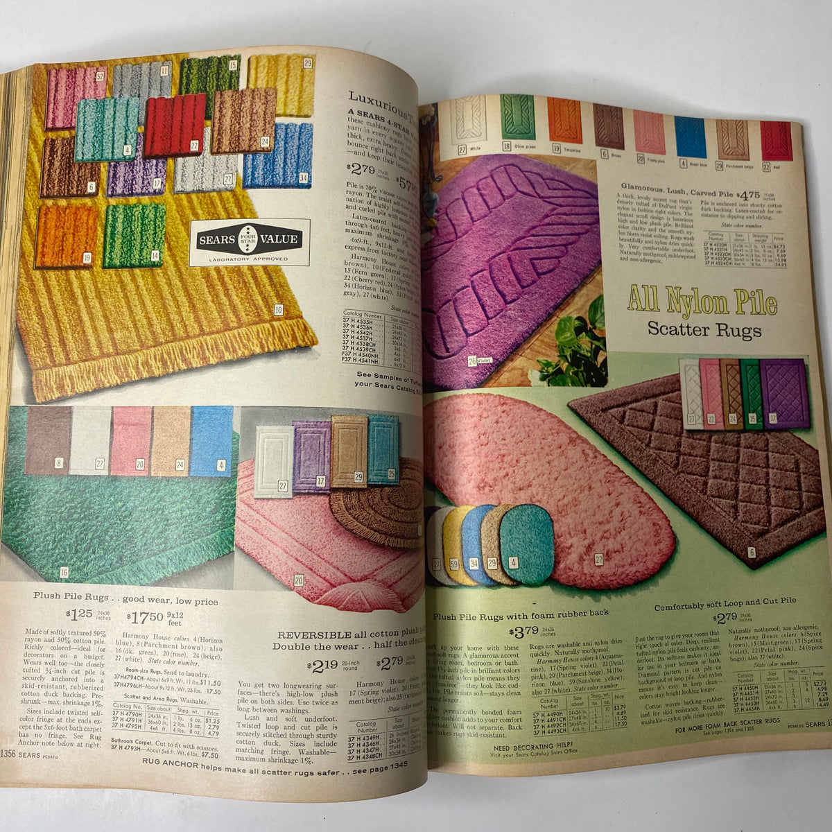 1962 Sears Fall and Winter Catalog page featuring colorful all nylon pile scatter rugs, showcasing decorative home textiles from the 1960s.