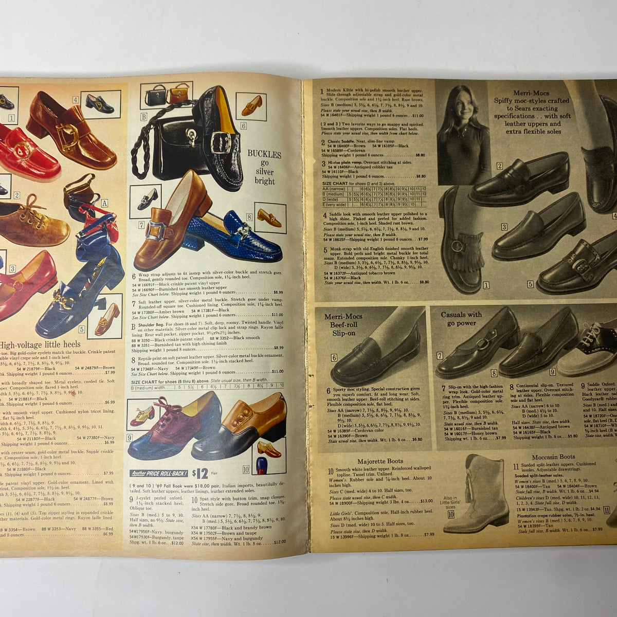 A layout from the 1970 Sears Fall and Winter Catalog highlighting various shoe styles for men and women, offering insight into retro footwear trends.