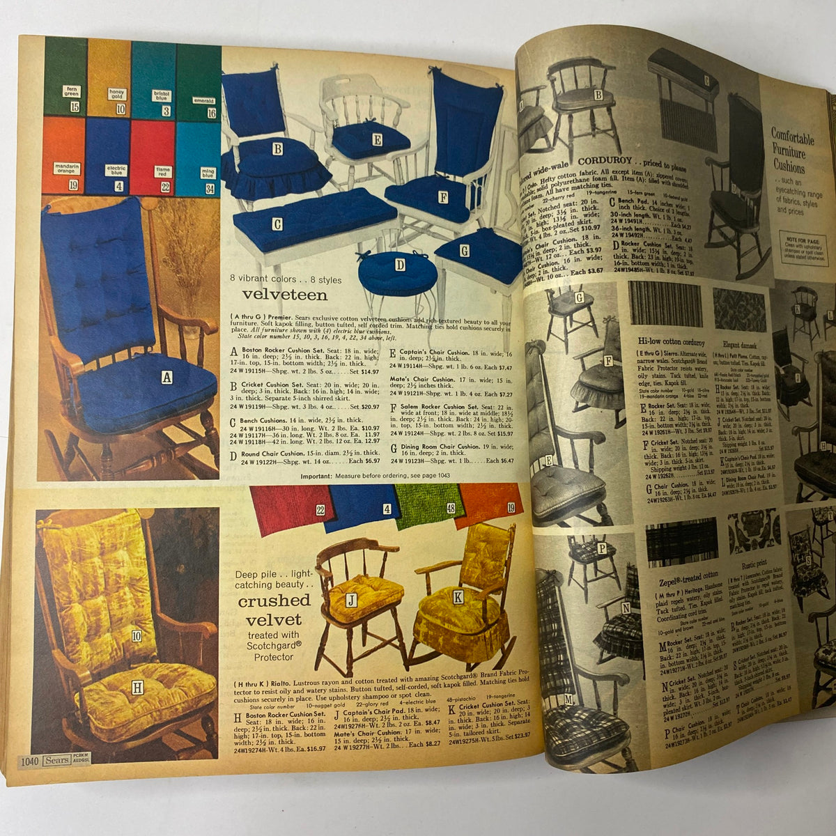 1970 Sears Fall and Winter Catalog presenting a variety of cushioned seating options, emphasizing vintage styles and comfortable furniture for home interiors.