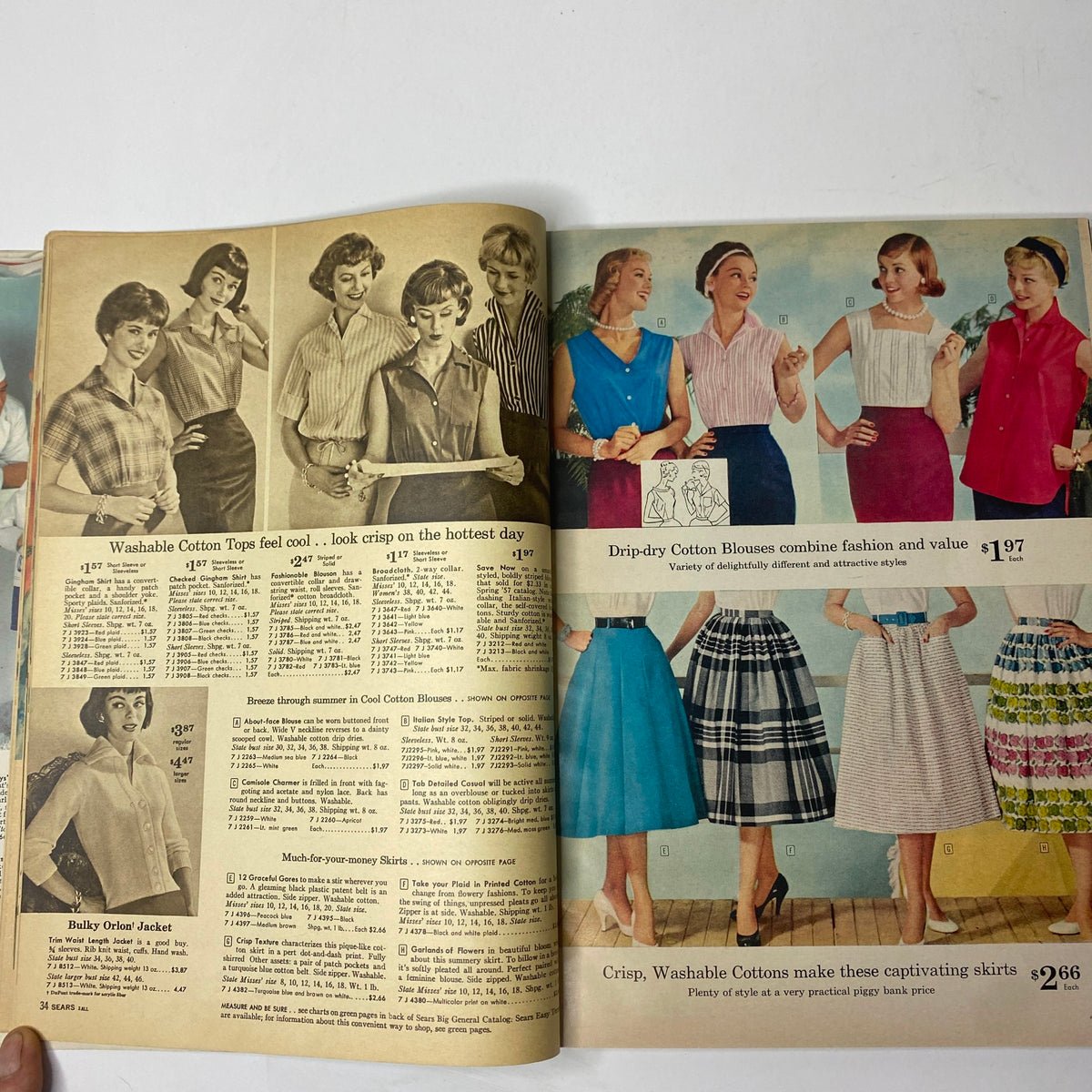 1958 Sears Summer Sale Catalog displaying fashionable cotton tops and blouses for women, emphasizing summer styles and pricing details.