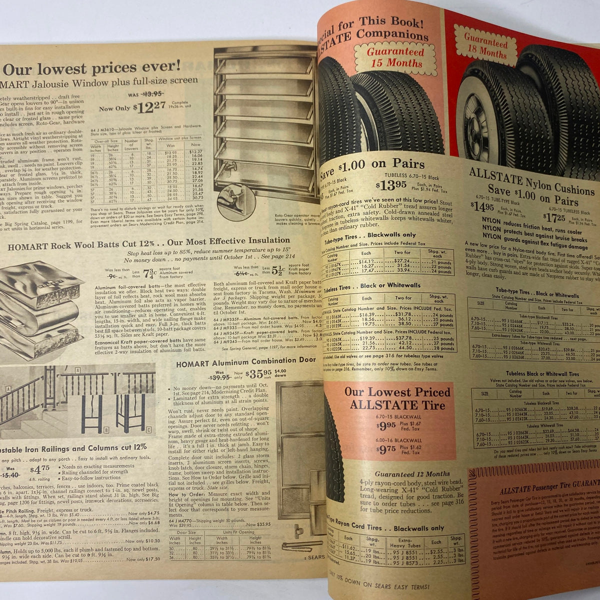1958 Sears Summer Sale Catalog advertising home improvement products including windows and insulation materials with their lowest prices ever.