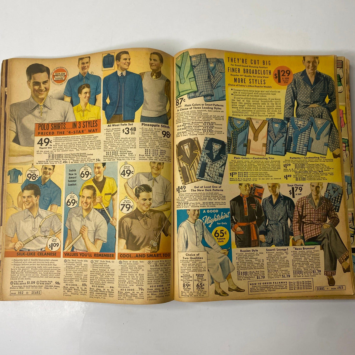 A page from the 1937 Sears, Roebuck and Co. Boston Spring and Summer Catalog featuring men's polo shirts and a variety of fashionable choices, reflecting men's fashion trends of the era.
