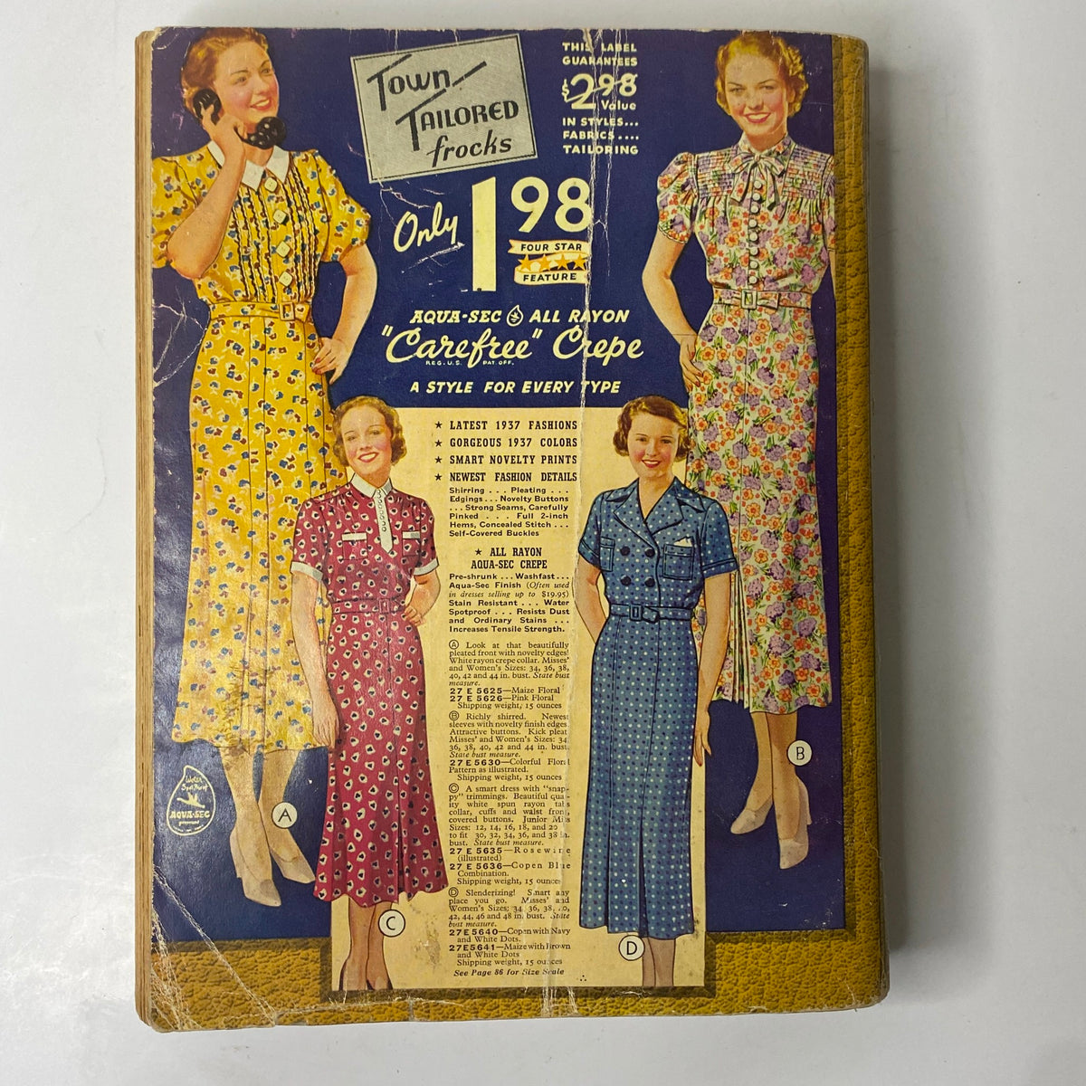 Cover page of the 1937 Sears, Roebuck and Co. Boston Spring and Summer Catalog featuring tailored frocks for women, showcasing 1937 fashion styles.