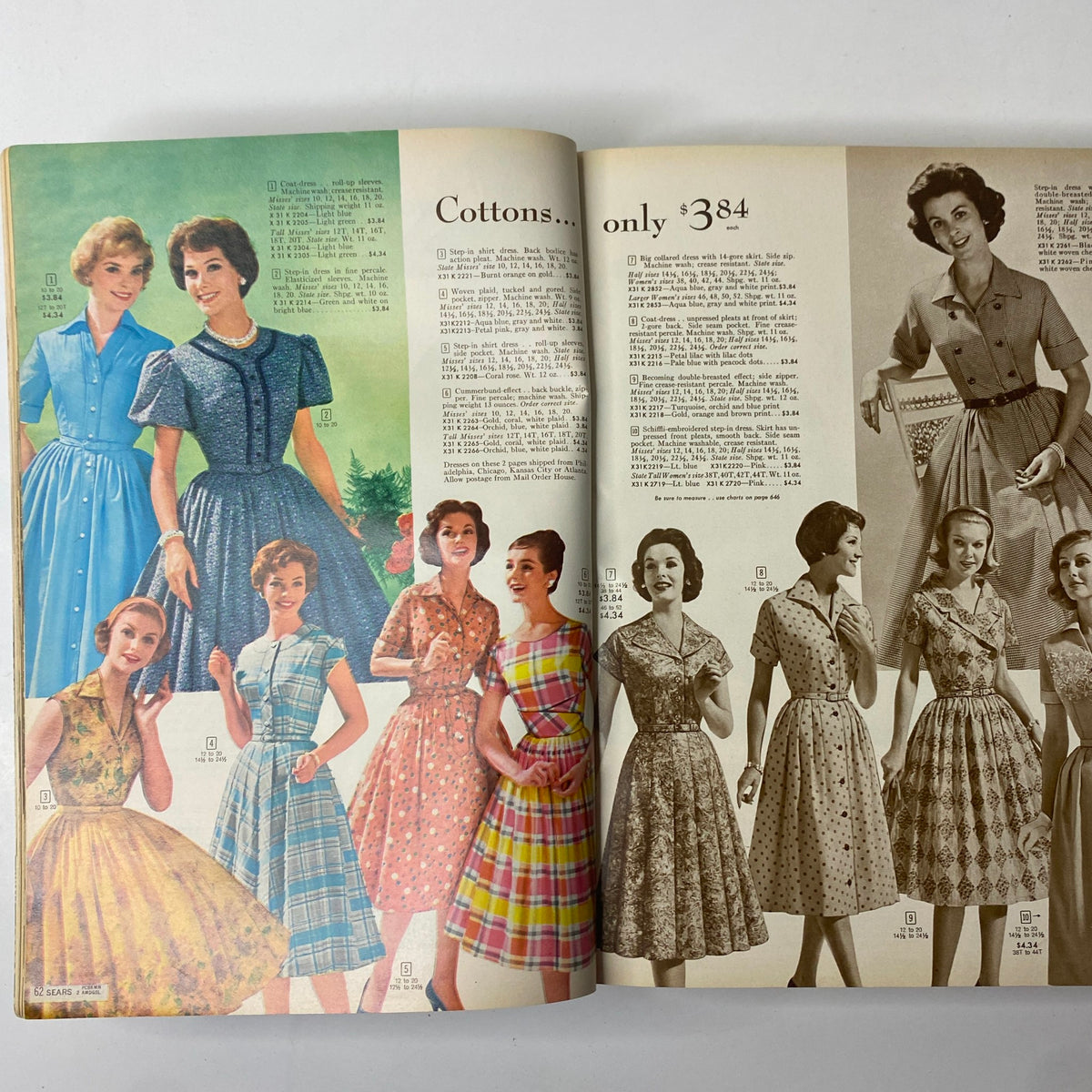 1960 Sears Roebuck and Co. Illinois Spring through Summer Catalog featuring classic women's dresses in vibrant colors and patterns, reflecting the fashion trends of the early 1960s.