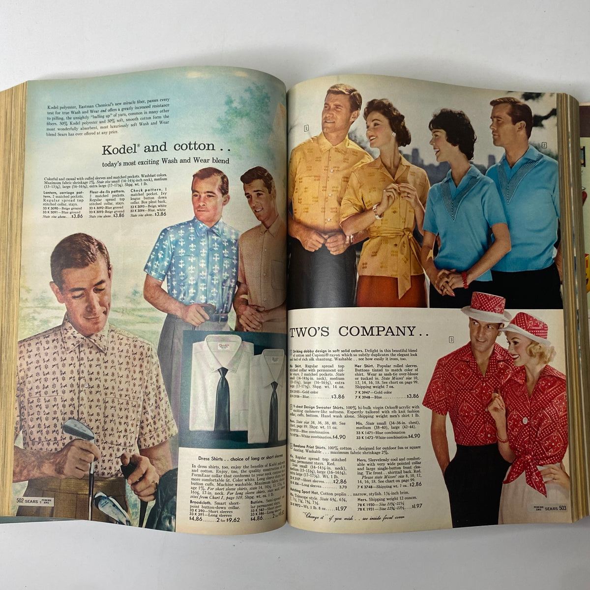 1960 Sears Roebuck and Co. Illinois Spring through Summer Catalog illustrating men's casual and dress shirts, showcasing the popular styles of the 1960s.