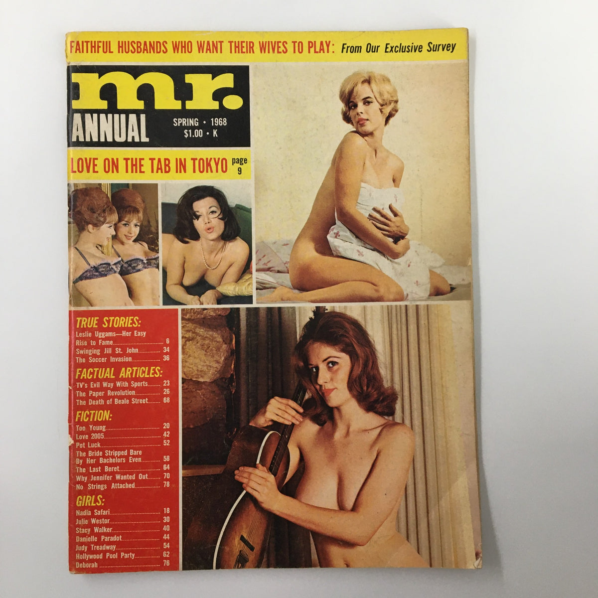 Cover of VTG Mr. Annual Magazine Spring 1968 featuring the theme 'Faithful Husbands Wants Wives Play' with vivid images and article topics.