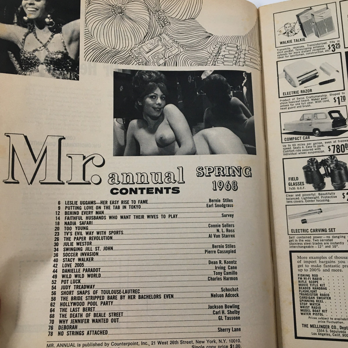 Interior spread of VTG Mr. Annual Magazine Spring 1968 displaying an engaging article with visuals, emphasizing cultural themes from the 1960s.