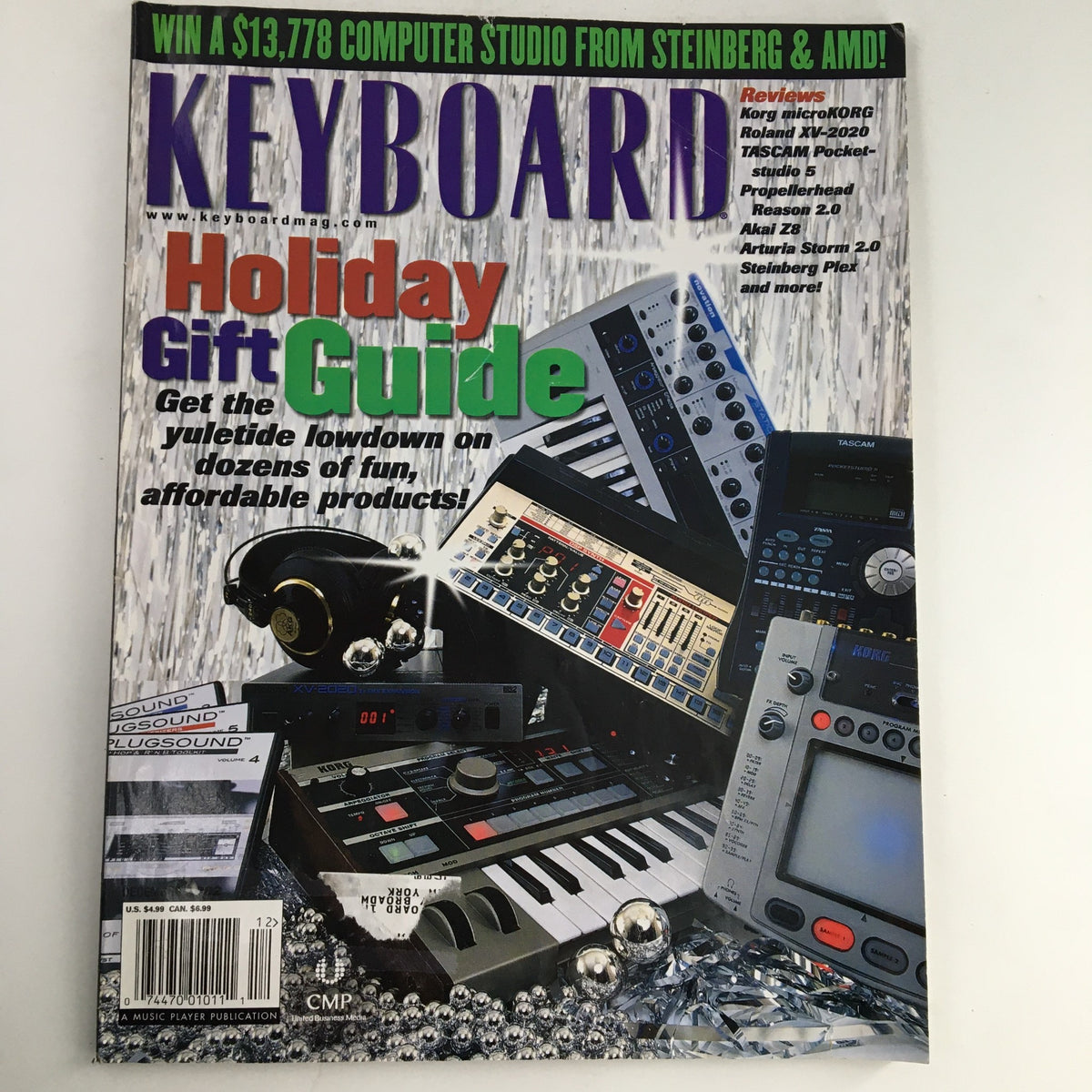 Cover of Keyboard Magazine December 2002 featuring the Holiday Gift Guide and Korg MicroKorg Review, showcasing synthesizers and music technology.