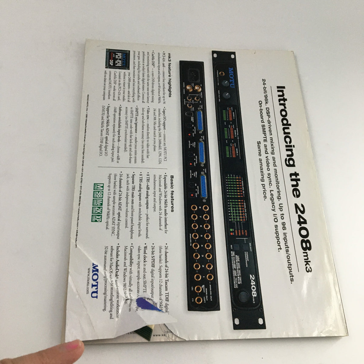 Back cover of Keyboard Magazine September 2002 featuring motu 2408mk3 audio interface and instructional graphics.