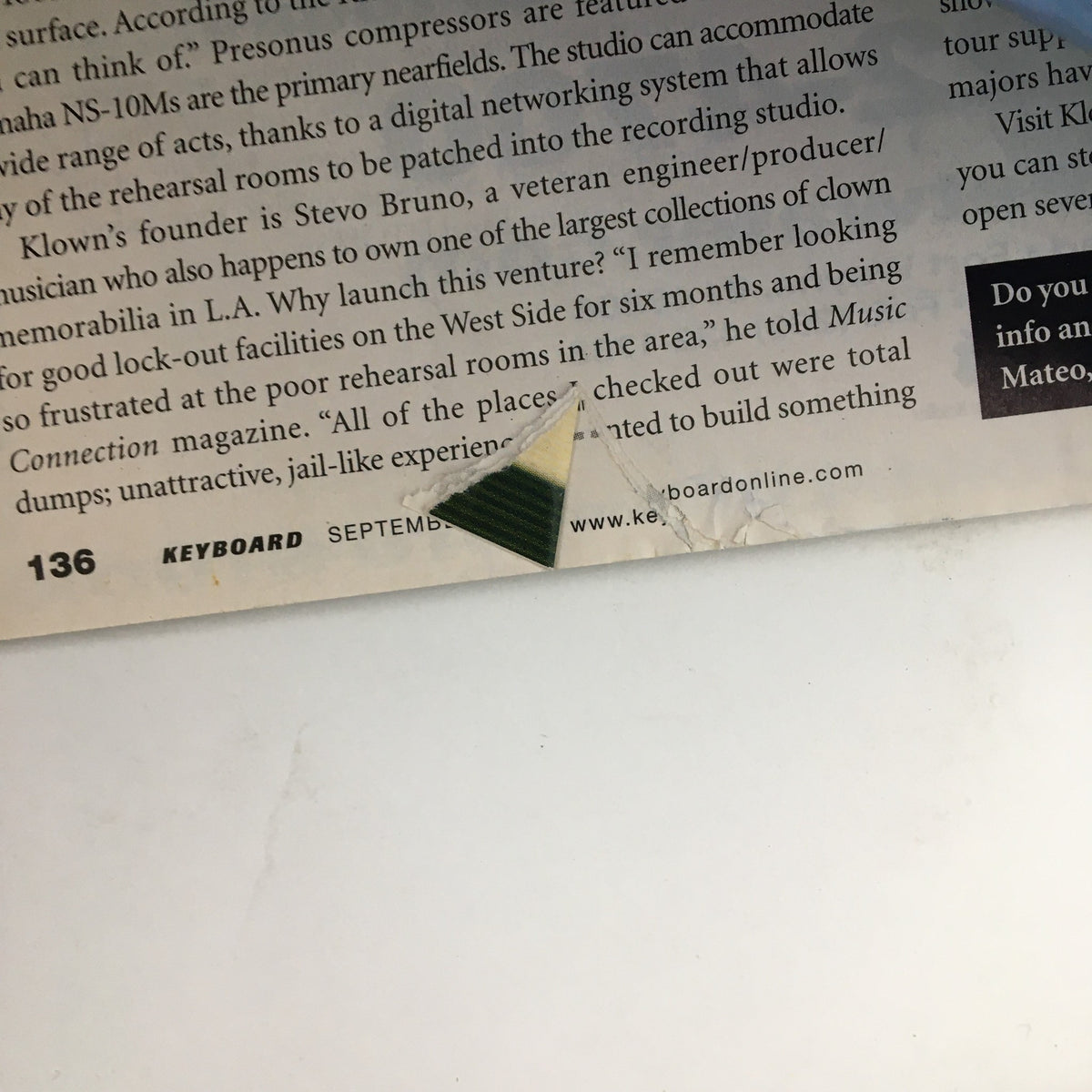 Page 136 of Keyboard Magazine September 2002 showcasing an excerpt about music production and artist features.