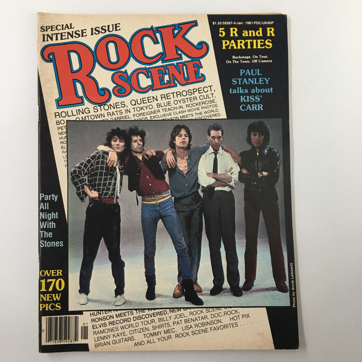 Vintage January 1981 Rock Scene Magazine, featuring The Rolling Stones and Queen on the cover, showcasing rock culture and music history.