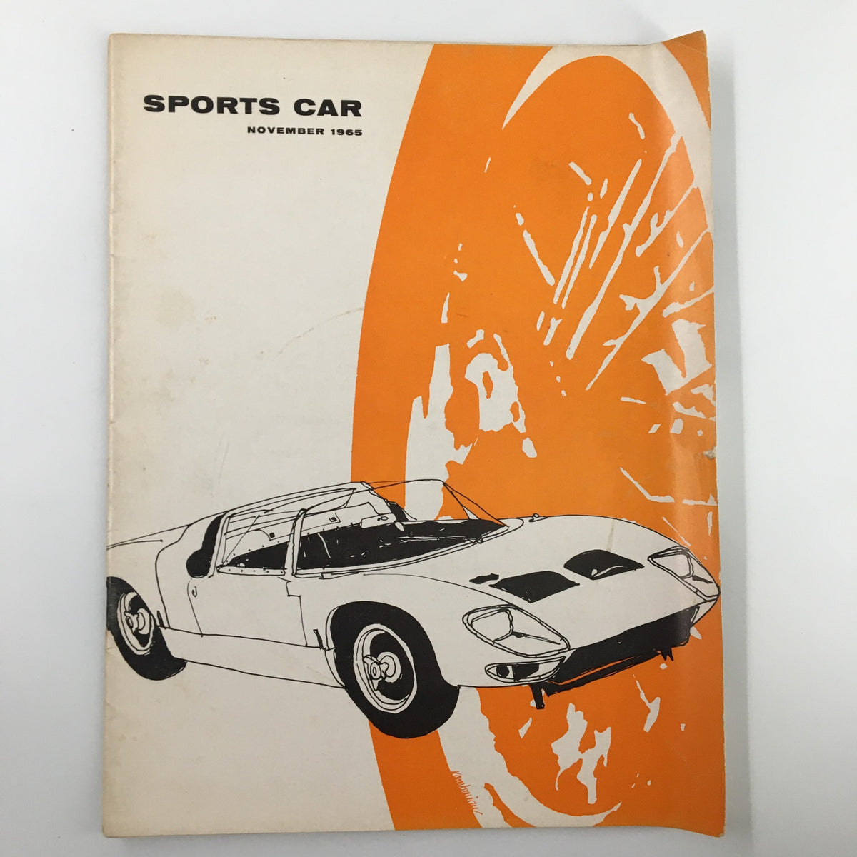 VTG Sports Car Magazine November 1965 cover featuring a stylish sports car illustration with an orange background.