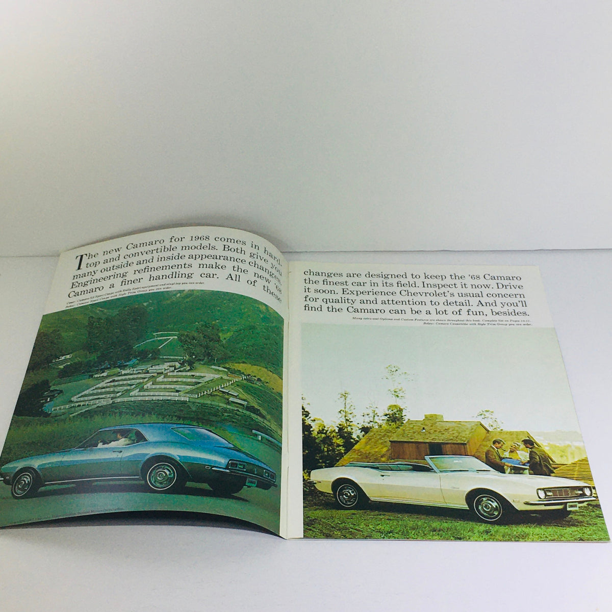 1968 Chevrolet Camaro Showroom Brochure interior showcasing detailed specifications and vibrant images of the car.