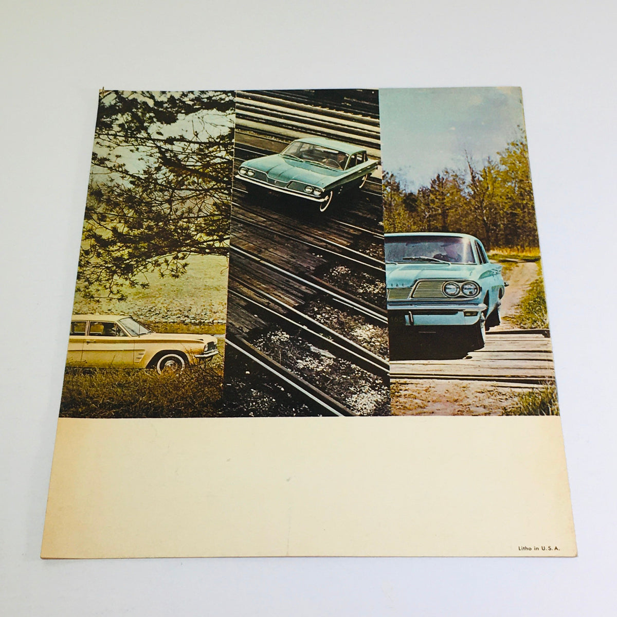 Back cover of the 1962 Pontiac Tempest Coupe-Sedan-Wagon Dealership Car auto brochure displaying classic Pontiac cars in natural settings.