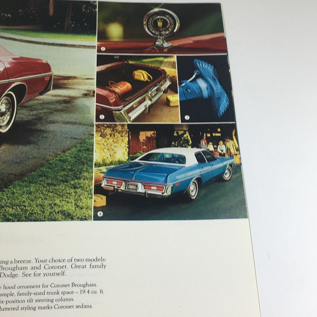 Inside view of the 1976 Dodge Coronet Sedans, Wagons Specifications Car Auto Brochure catalog showcasing trunk space and interior details.