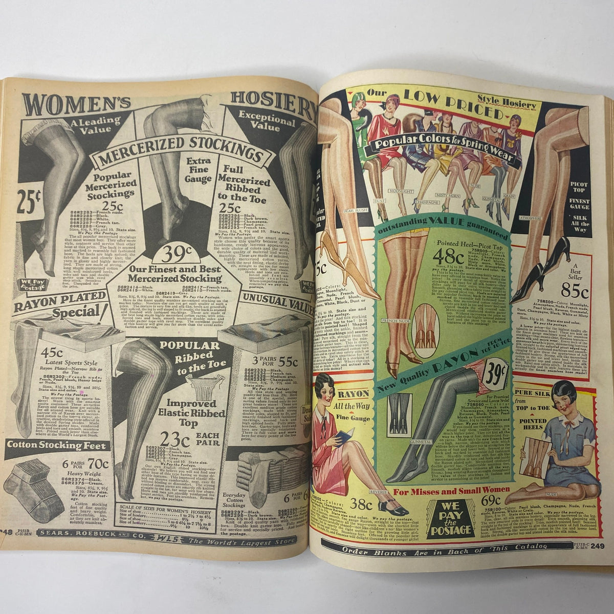 1929 Sears, Roebuck and Co. Spring and Summer Catalog presenting women's hosiery options with detailed pricing and product information.