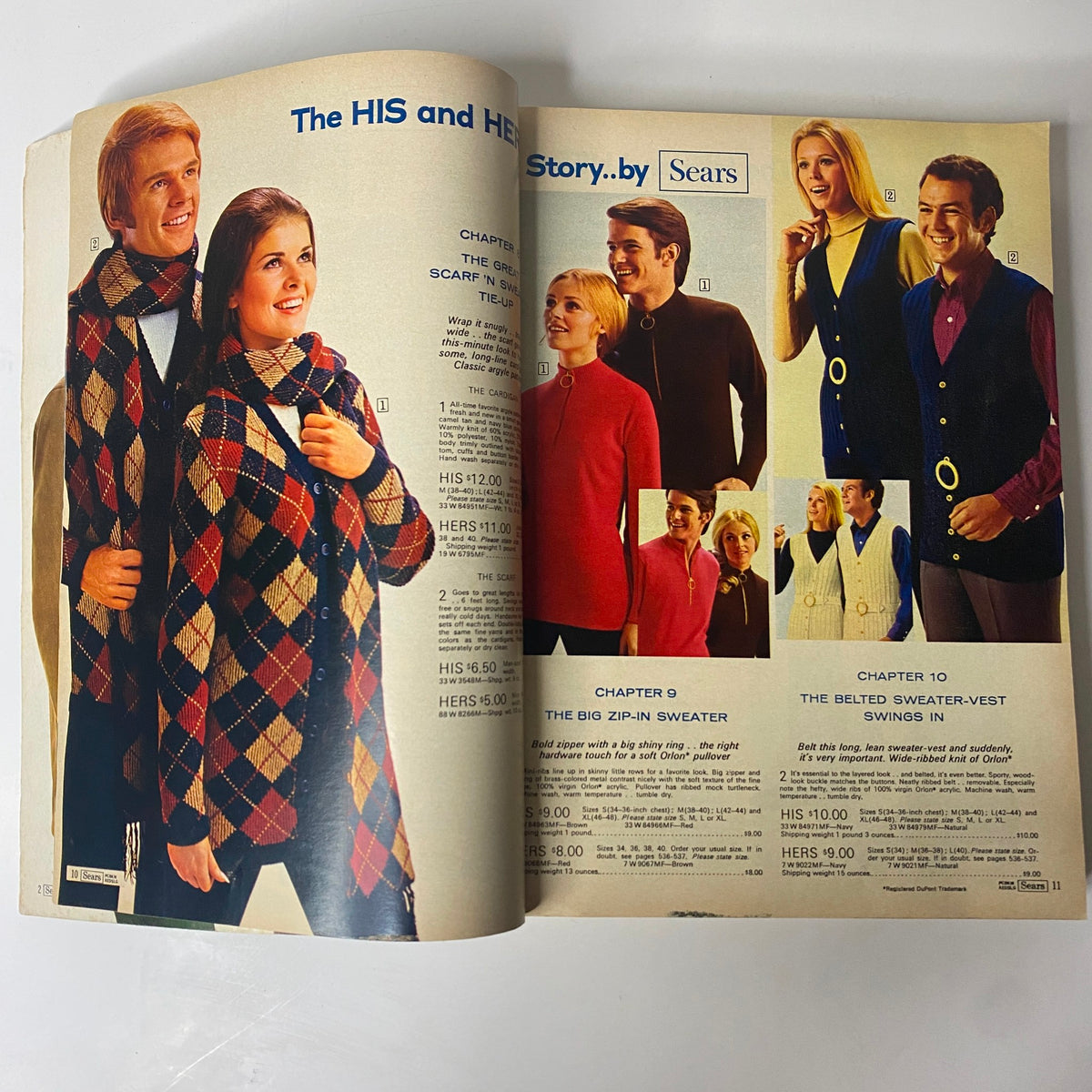 1970 Sears Roebuck and Co. Fall and Winter Catalog featuring fashionable outerwear: a man and woman wearing stylish jackets and scarves, illustrating vintage 1970s wardrobe options.