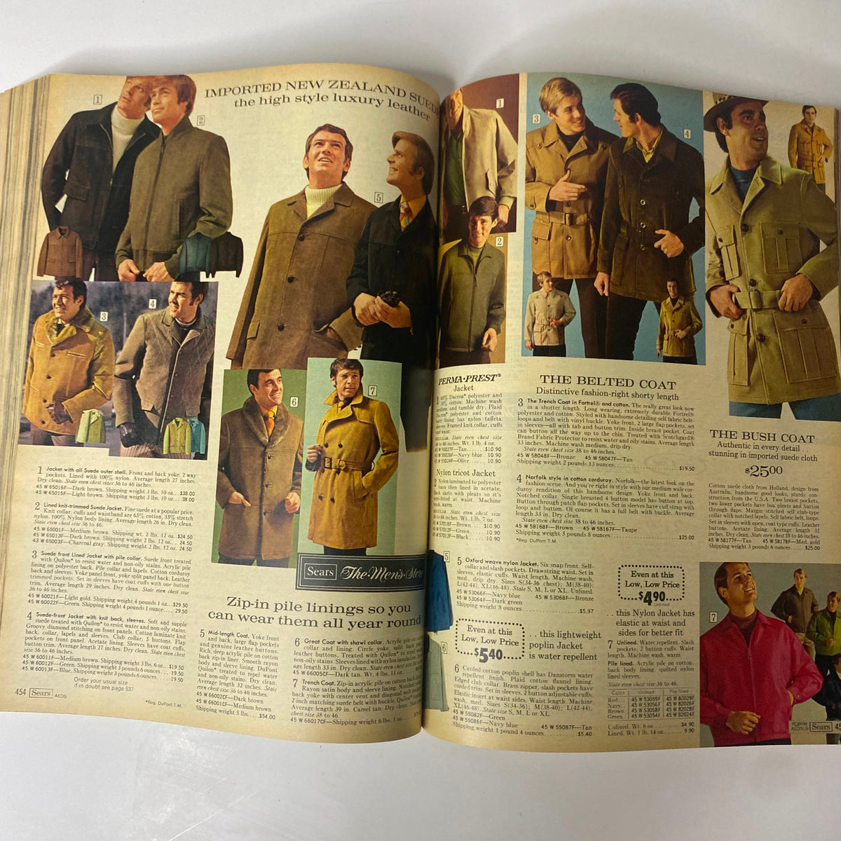 1970 Sears Roebuck and Co. Fall and Winter Catalog highlighting men's outerwear, featuring various coats that exemplify the luxurious styles of the 1970s fashion era.