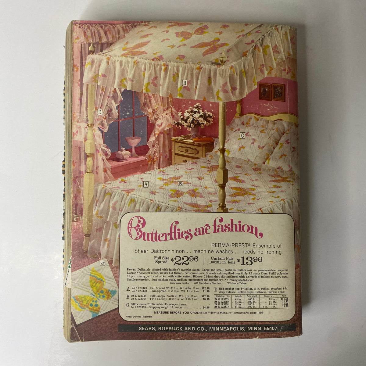 Cover of the 1972 Sears Roebuck and Co. Spring and Summer Catalog featuring a butterfly-themed bedroom design with pastel colors and floral patterns.