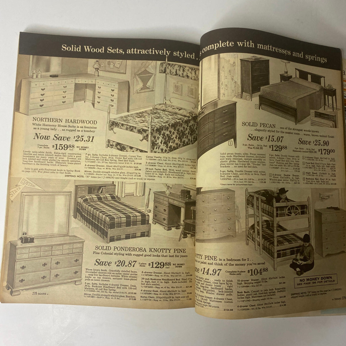 1962 Sears Roebuck and Co. Summer Book Catalog featuring solid wood furniture sets with prices and discounts clearly displayed.