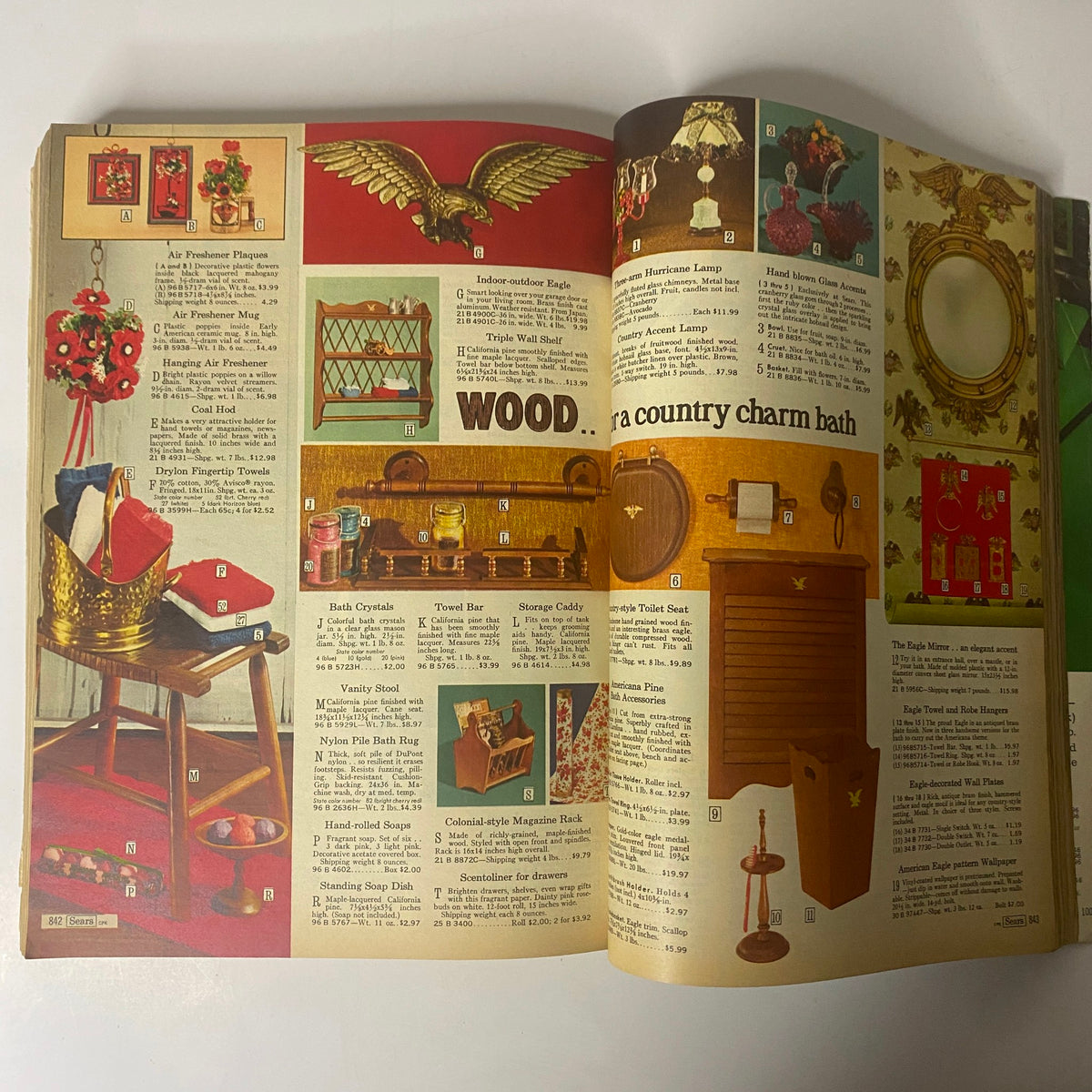 1969 Sears Roebuck and Co. Spring and Summer Catalog featuring home decor items and bathroom accessories with descriptions and prices.