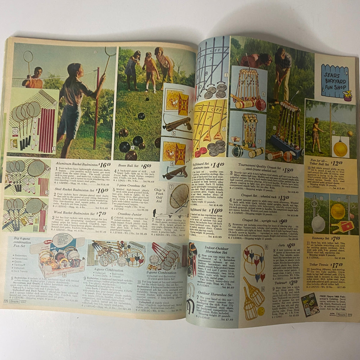 1969 Sears Roebuck and Co. Summer Catalog displaying a range of backyard sports and games equipment, promoting leisure activities for summer enjoyment.
