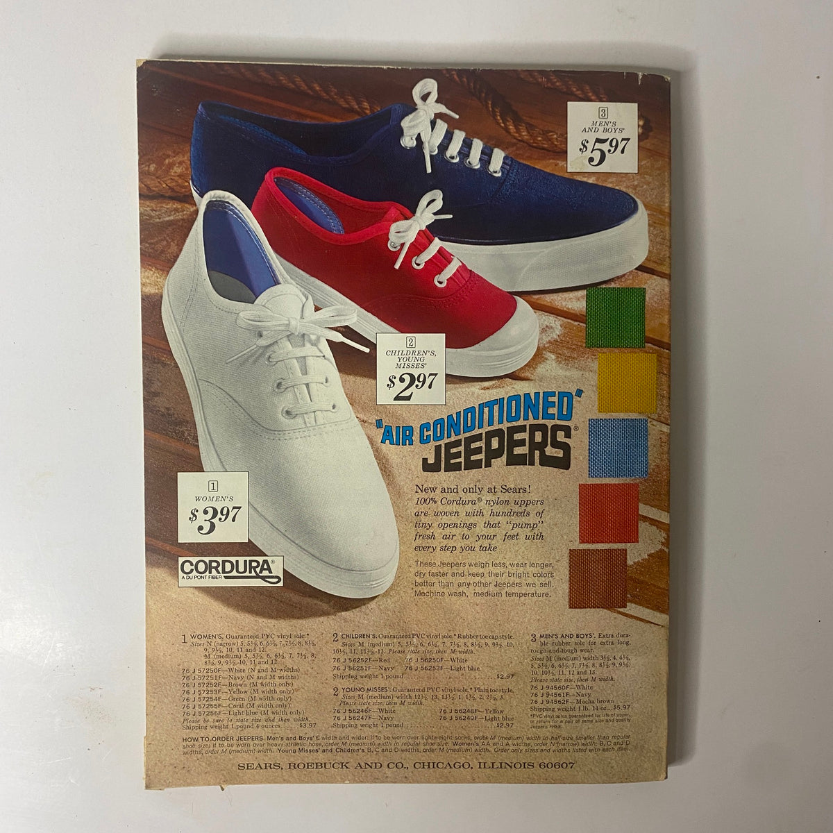 1969 Sears Roebuck and Co. Summer Catalog page illustrating various shoes, labeled as 'Air Conditioned Jeepers', highlighting vintage footwear options for summer.