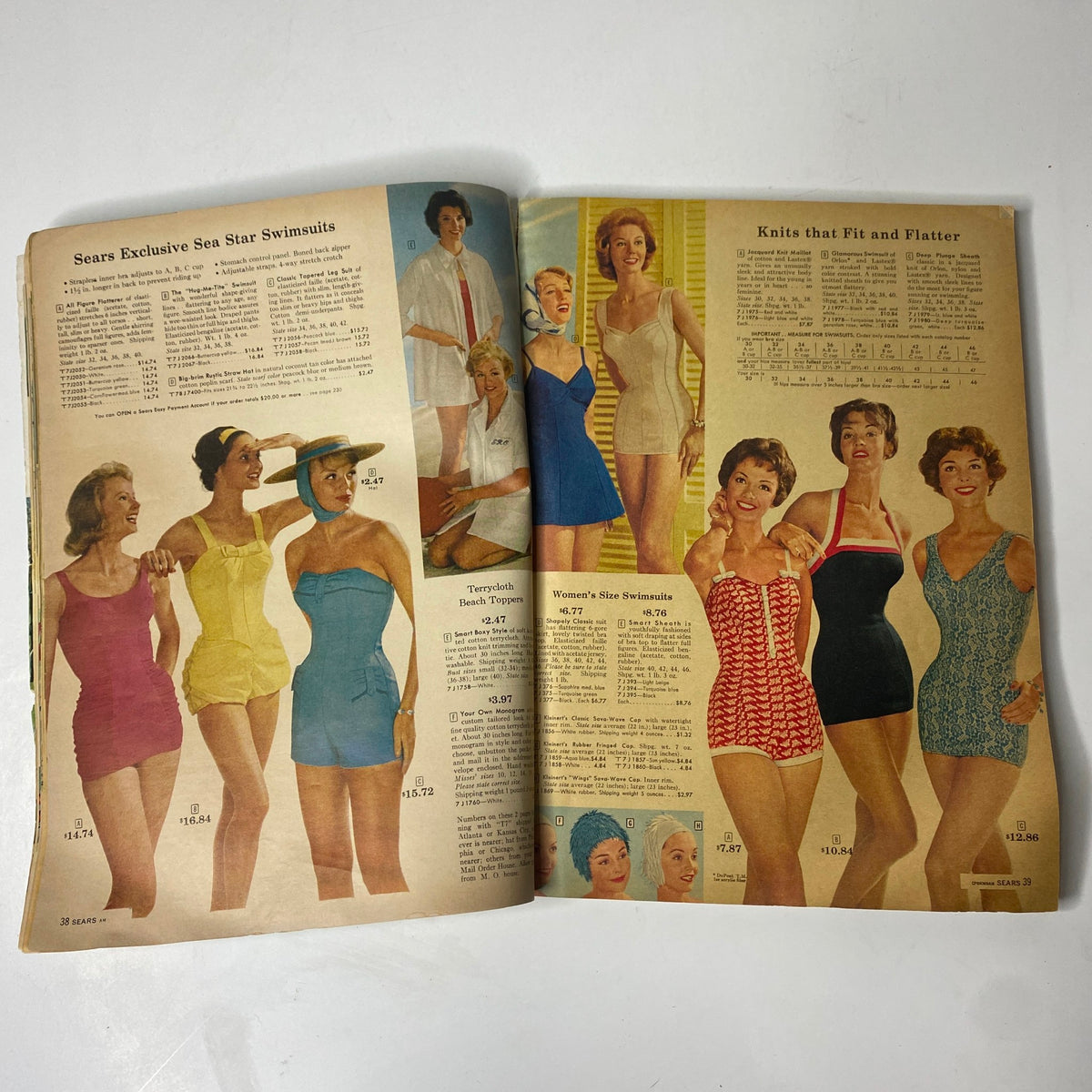 Interior page from the 1959 Sears Roebuck and Co. Summer Sale Book Catalog showcasing a variety of swimsuits from the Sea Star collection, epitomizing 1950s fashion.