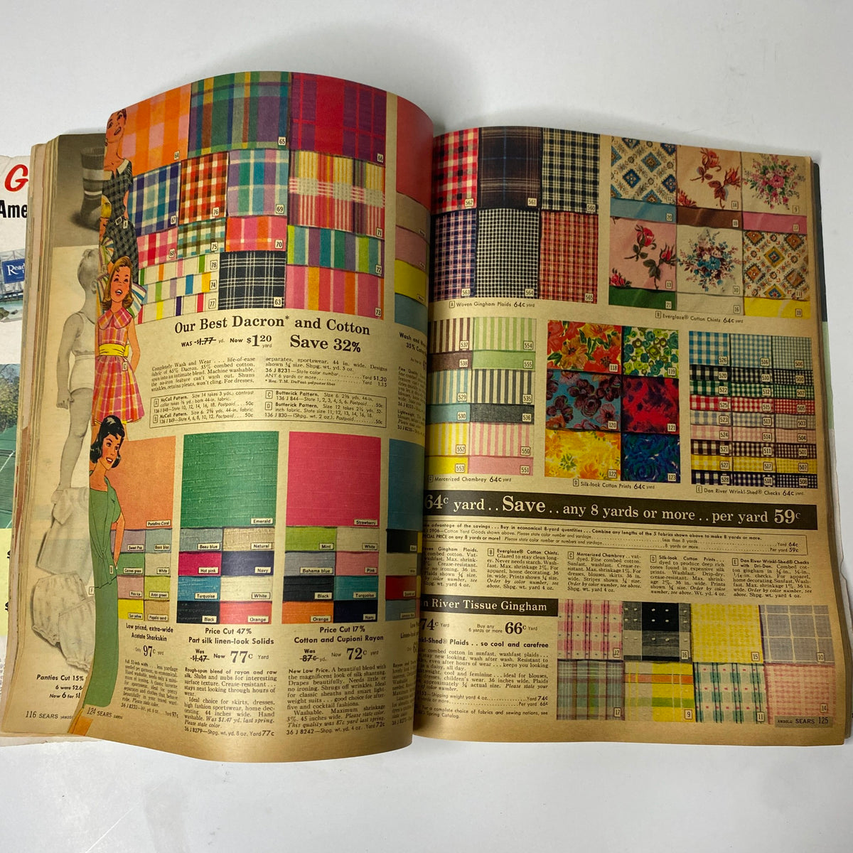 1959 Sears Roebuck and Co. Summer Sale Book Catalog showcasing a colorful array of fabrics and patterns, perfect for vintage fashion enthusiasts.