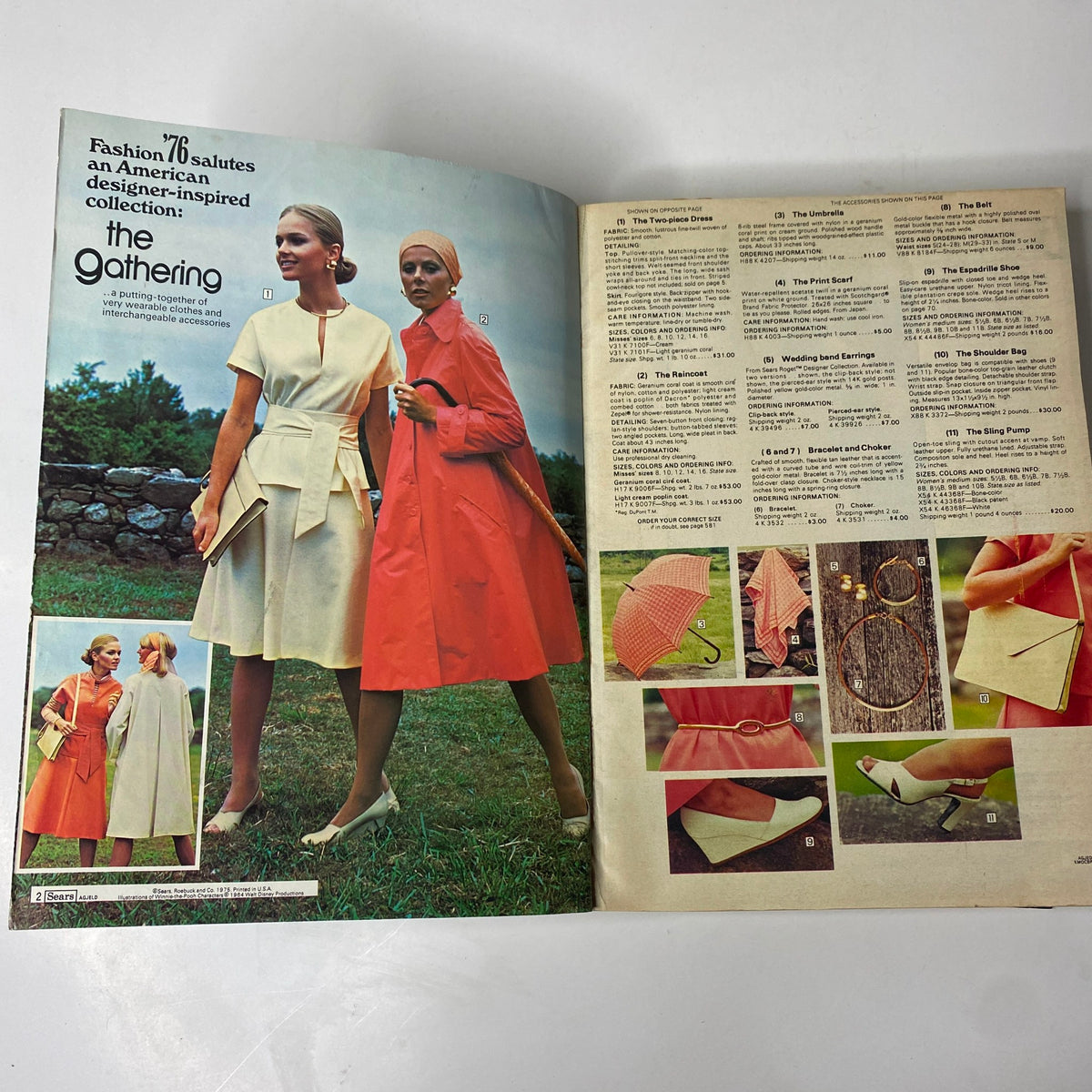 Interior pages from the 1976 Sears Spring and Summer Catalog showcasing the 'The Gathering' collection, featuring elegant wardrobe pieces modeled by women.