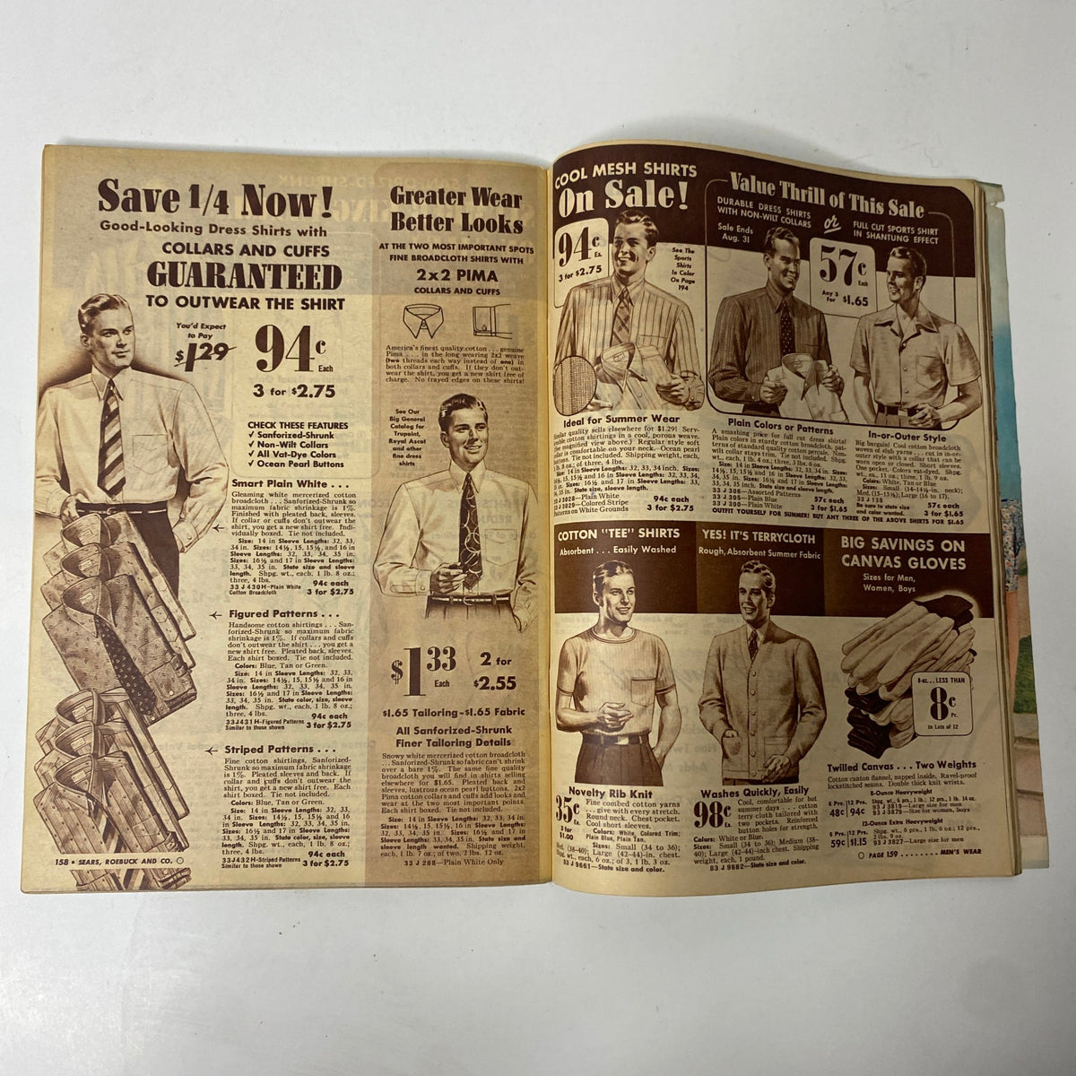 Interior page from the 1941 Sears Midsummer Sale Catalog showing various men's dress shirts on sale, highlighting price discounts and styles.