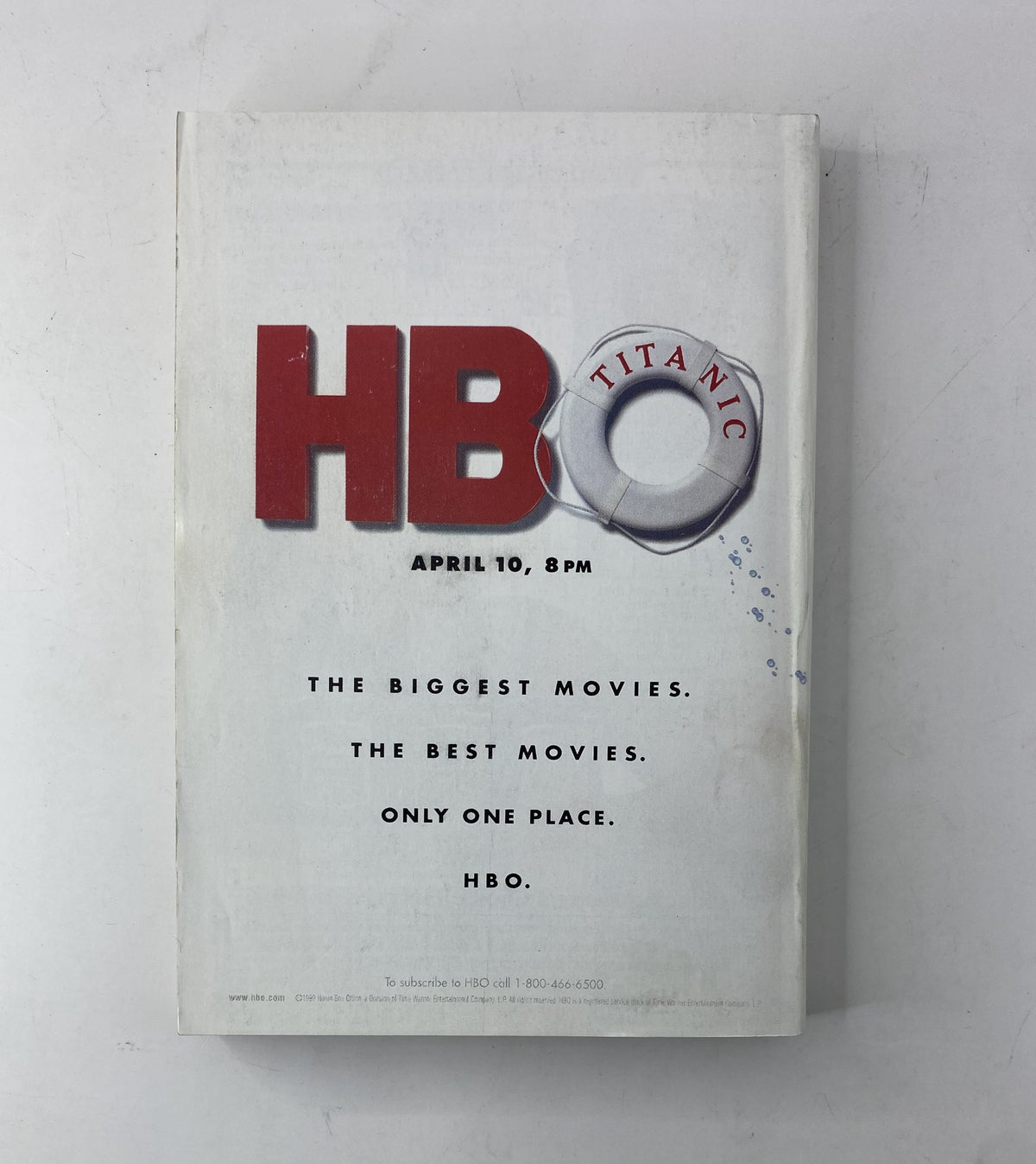 Cover of TV Guide Magazine dated April 10, 1999 featuring the title 'HBO Titanic' with a prominent lifebuoy graphic, promoting the channel's feature for the evening.