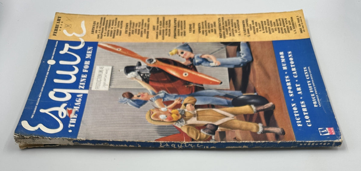 Side view of Esquire Magazine February 1943, highlighting the artwork of the Varga Spitfire along with the Gibson Girl pinup, emphasizing its vintage character.