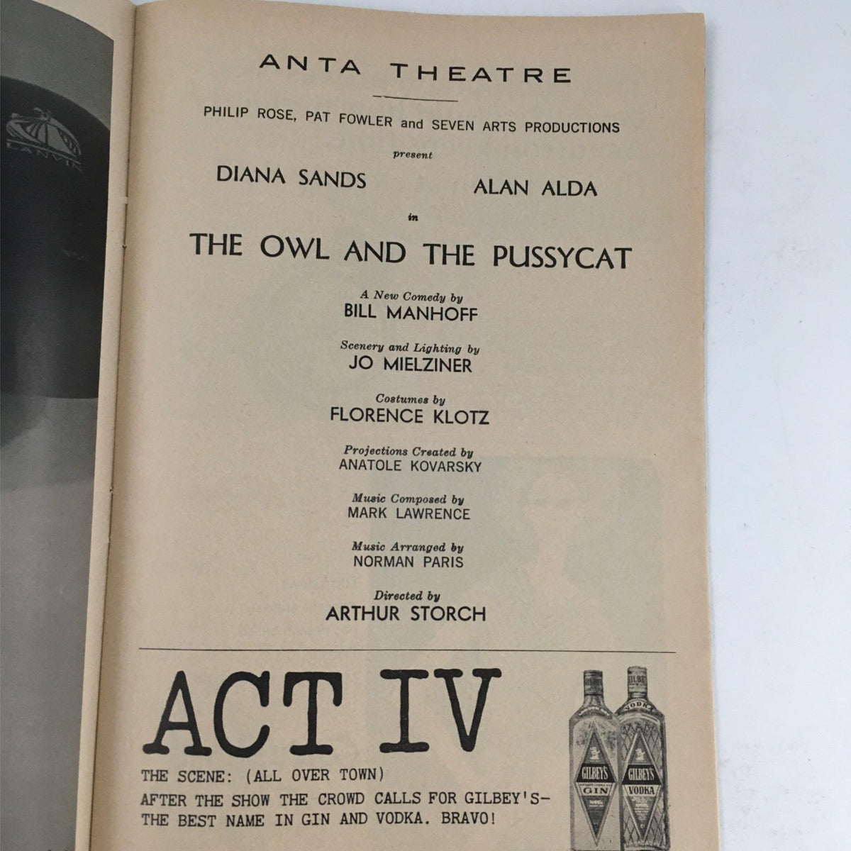 1965 Playbill for The Owl And The Pussycat by Arthur Storch showcasing the cast and production details at Anta Theatre.