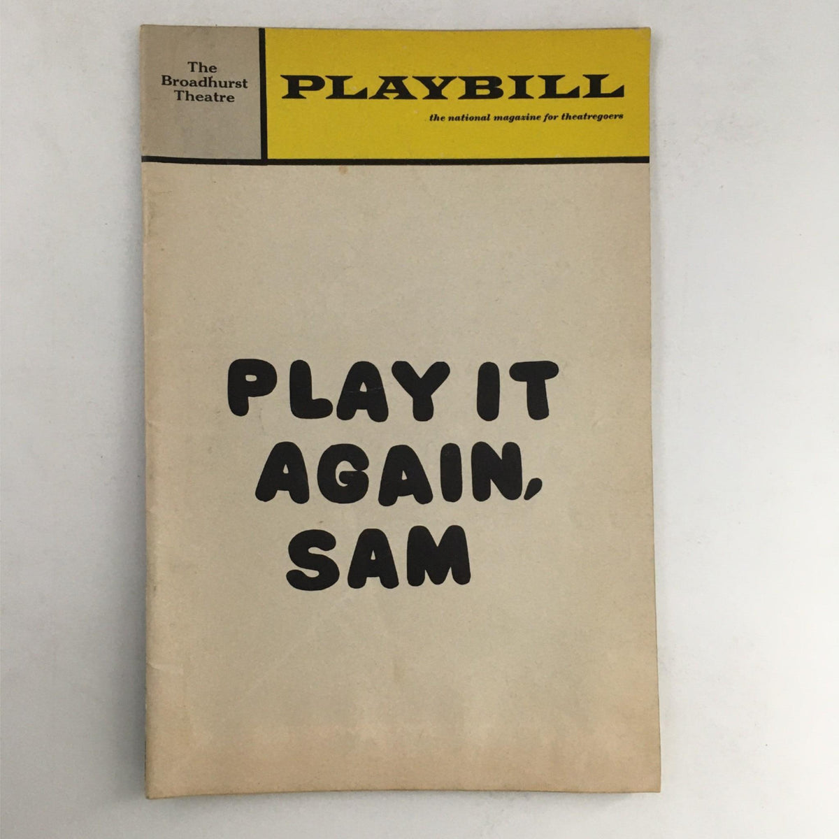 1969 Playbill for 'Play It Again, Sam' by Woody Allen and Joseph Hardy at Broadhurst Theatre, showcasing vintage design with prominent title text.